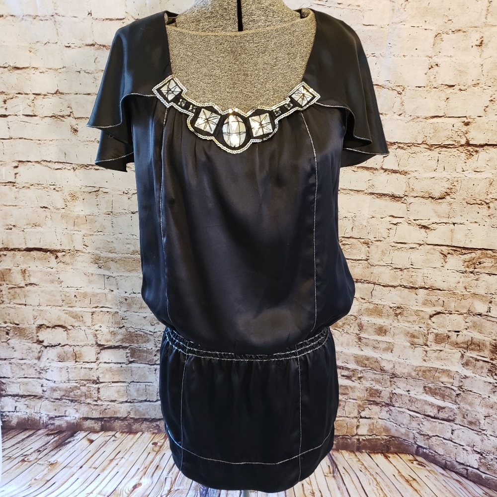 Studio M Black Satin-like Dress Silver Rhinestone